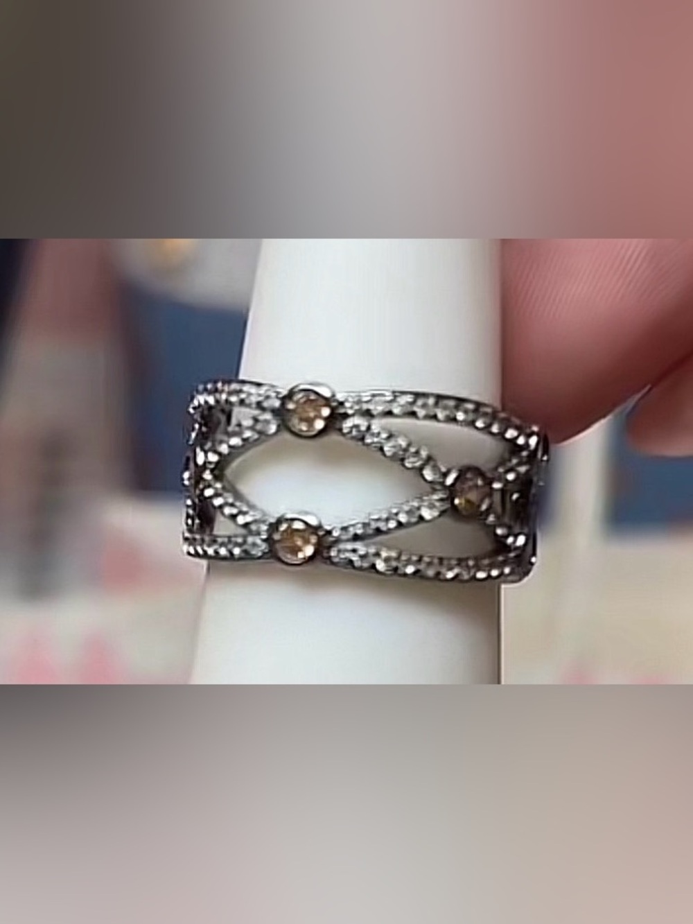 Bomb Party hematite smokey topaz  Openwork Band Ring